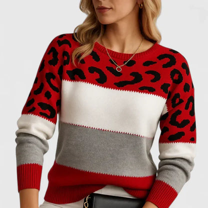 Women's Leopard Colorblock Soft Knit Sweater