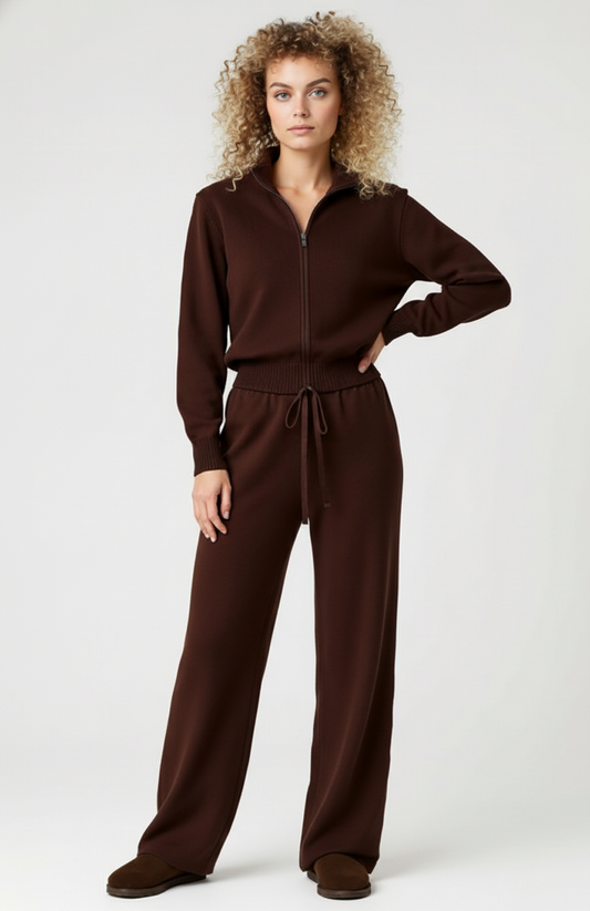 Seraphina | Women's Lounge Co-ord Set Knit High-Waist Drawstring Two-Piece Soft Cosy Relaxed Coordinated Casual Everyday Home