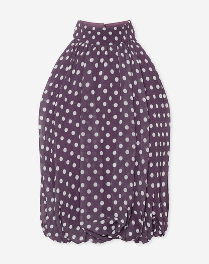 Women's Polka Dot Halter Bubble Hem Top Purple
