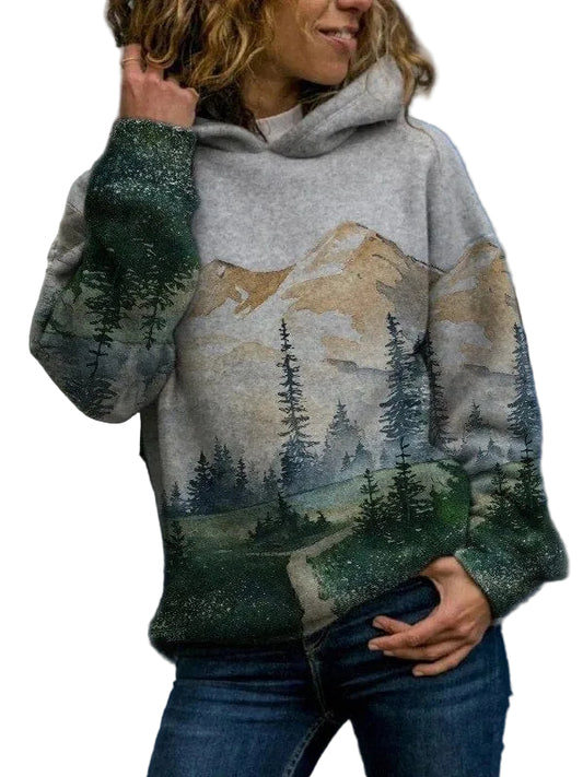 Women’s Artistic Mountain Print Hoodie