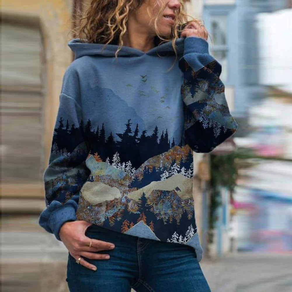 Women’s Artistic Mountain Print Hoodie