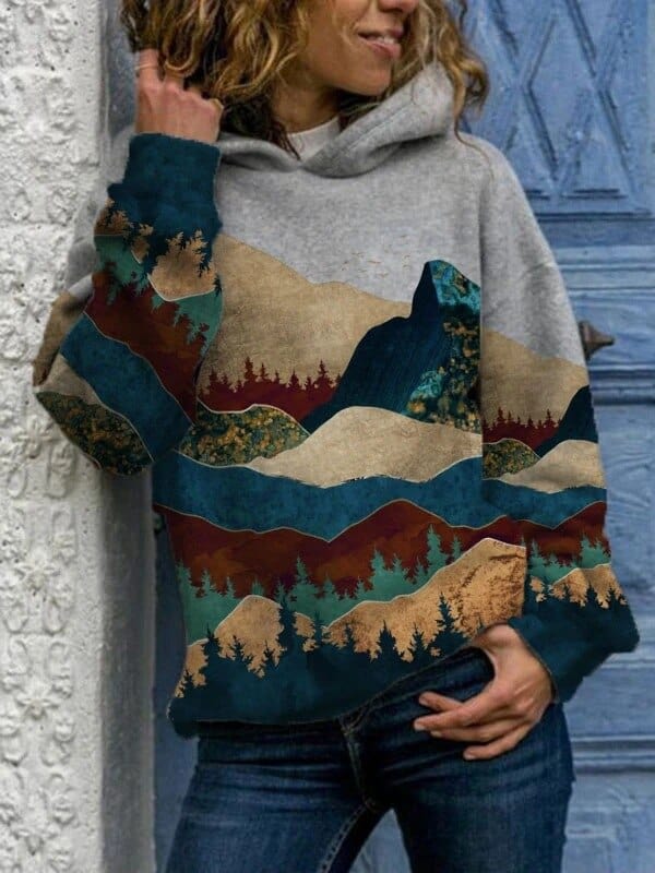 Women’s Artistic Mountain Print Hoodie