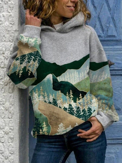 Women’s Artistic Mountain Print Hoodie
