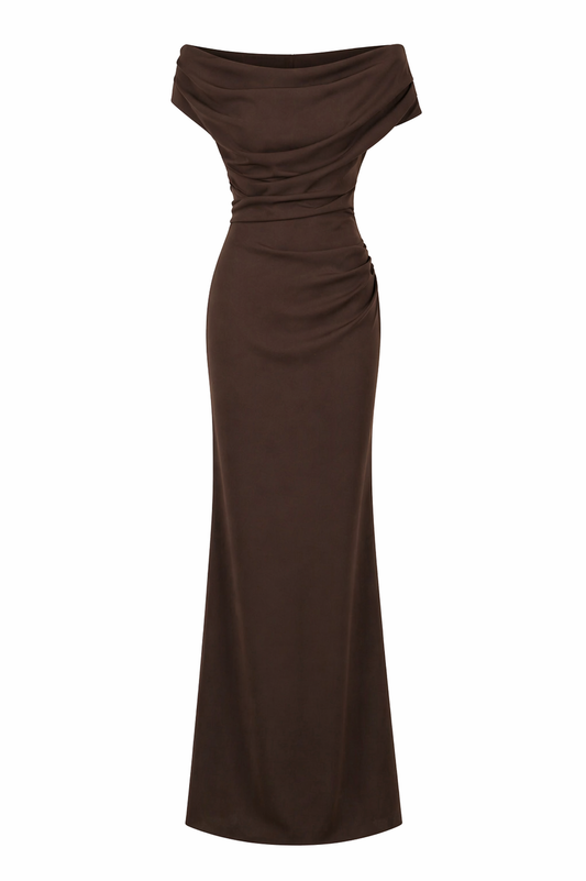 Women's Asymmetric Draped Maxi Rose Dress