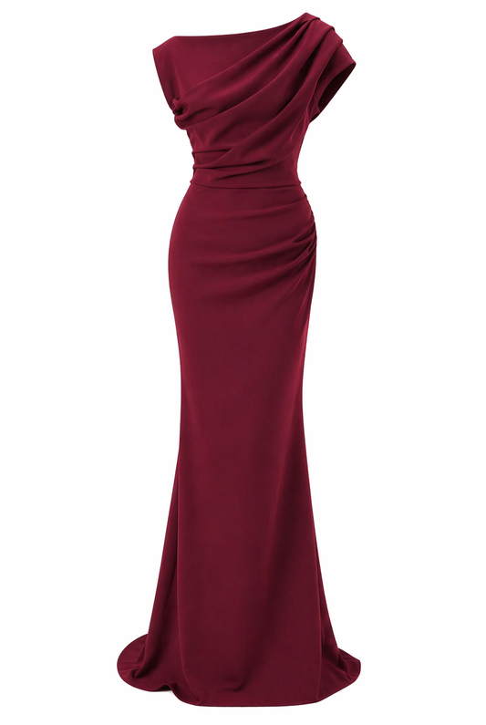 Women's Asymmetric Draped Maxi Rose Dress