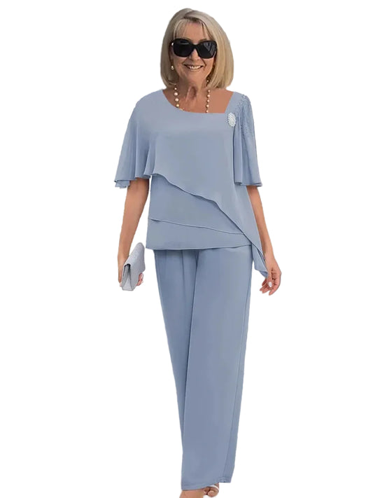 Women’s Asymmetric Overlay Top and Wide Leg Pants Set