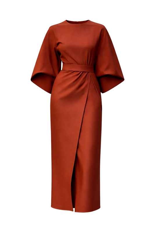 Women’s Belted Batwing Sleeve Midi Dress