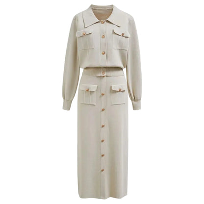 Women’s Buttoned Knit Shirt and Skirt Set