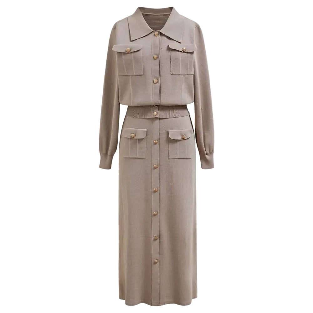 Women’s Buttoned Knit Shirt and Skirt Set