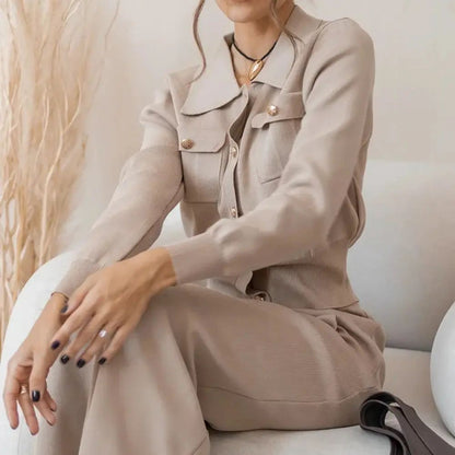 Women’s Buttoned Knit Shirt and Skirt Set