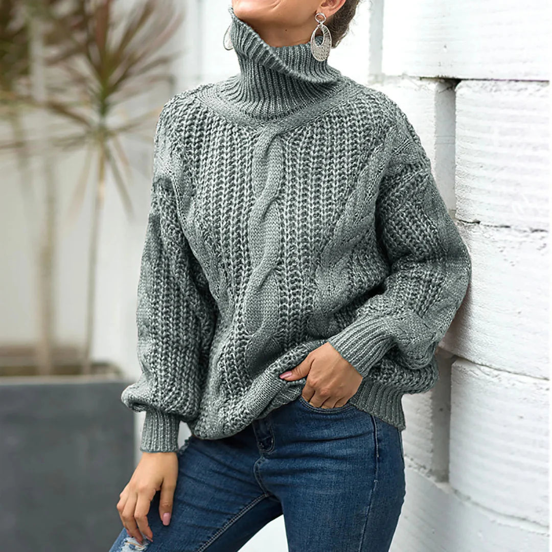 Women’s Cable Knit Turtleneck Sweater with Chunky Texture