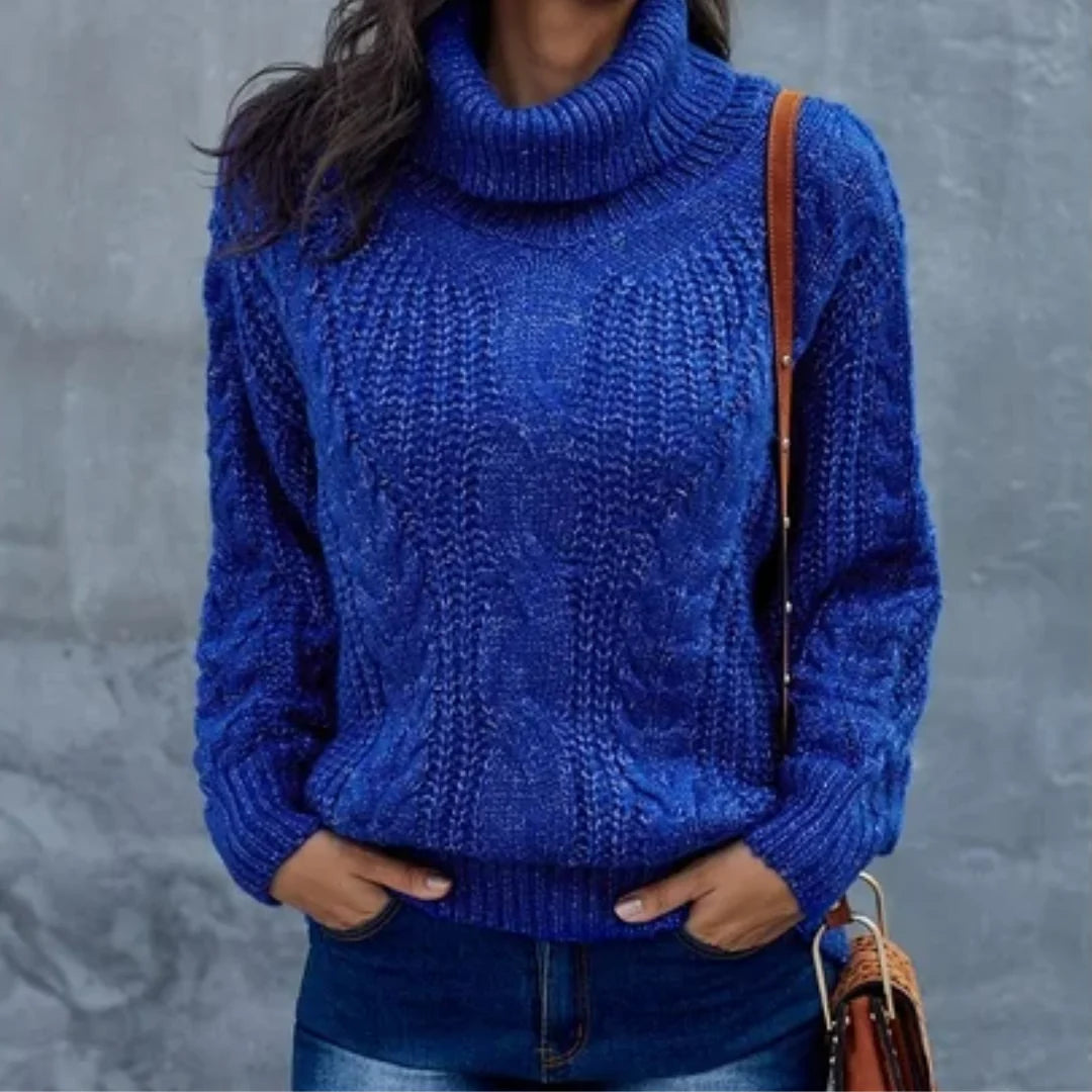 Women’s Cable Knit Turtleneck Sweater with Chunky Texture