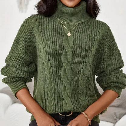 Women’s Cable Knit Turtleneck Sweater with Chunky Texture