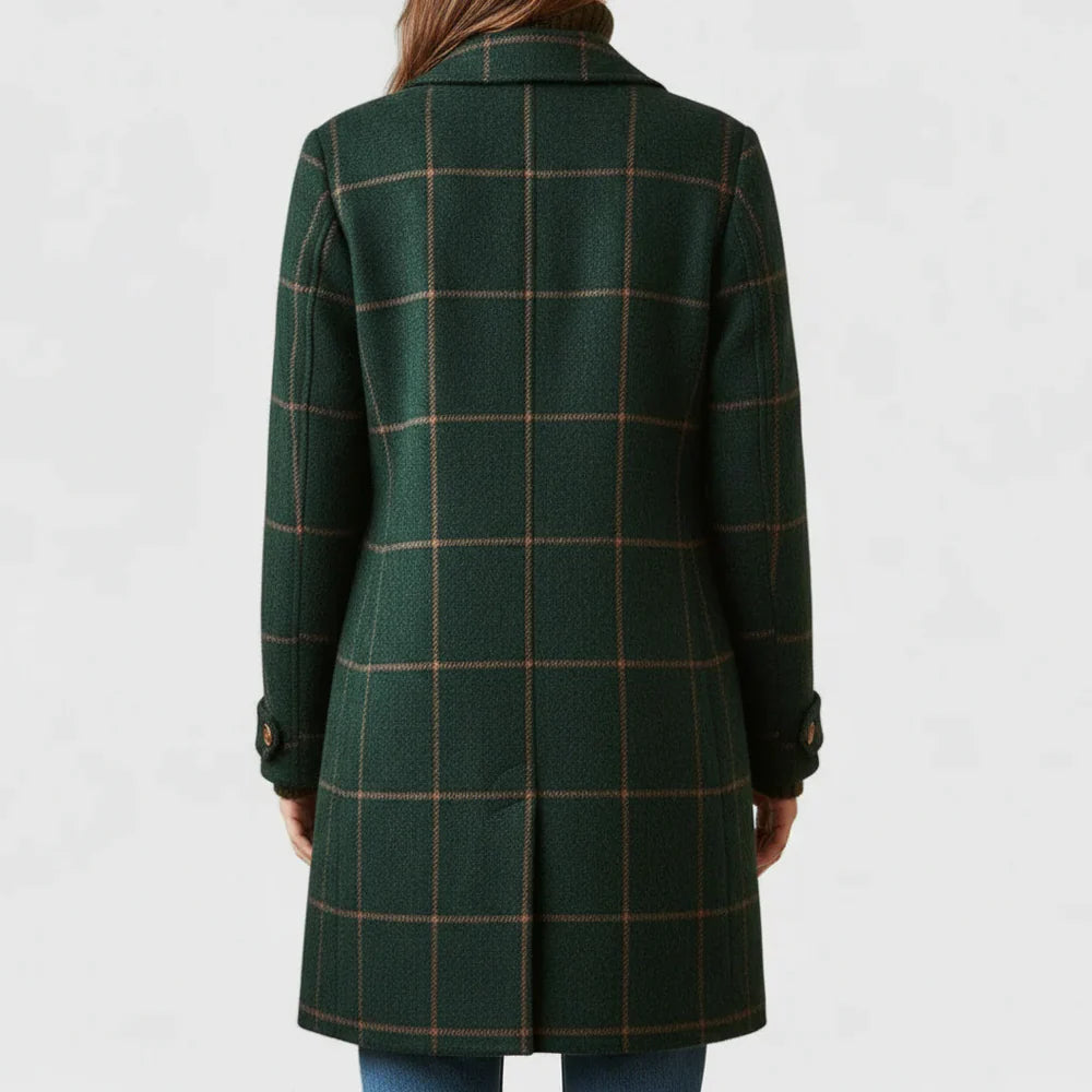 Aria | Women's Overcoat Classic Check Structured Straight Hem Tailored Wool-Blend Longline Smart Formal Winter Warm