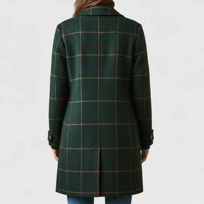 Aria | Women's Overcoat Classic Check Structured Straight Hem Tailored Wool-Blend Longline Smart Formal Winter Warm