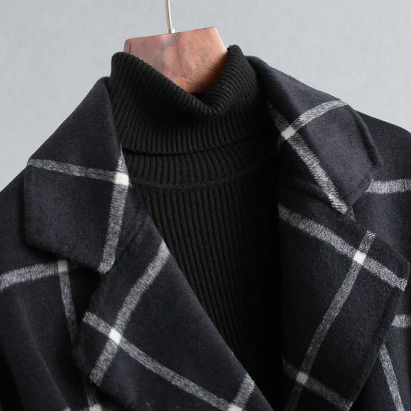 Aria | Women's Overcoat Classic Check Structured Straight Hem Tailored Wool-Blend Longline Smart Formal Winter Warm