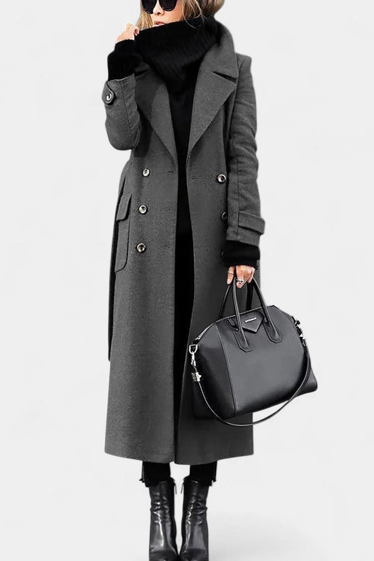 Women’s Classic Double-Breasted Long Wool Coat