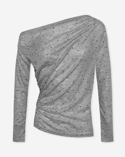 Women's Off Shoulder Polka Dot Top Grey Melange
