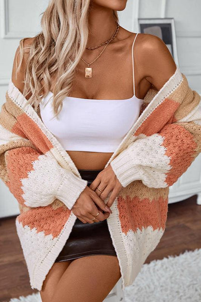 Women’s Color-Block Open-Front Knit Cardigan