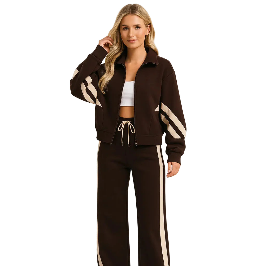 Women's Contrast Stripe Rose Tracksuit Set