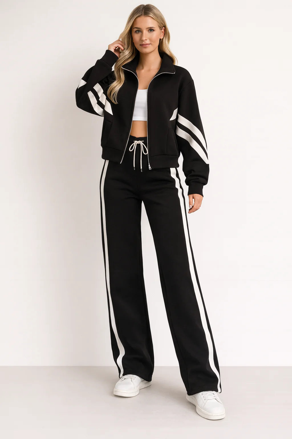 Women's Contrast Stripe Rose Tracksuit Set
