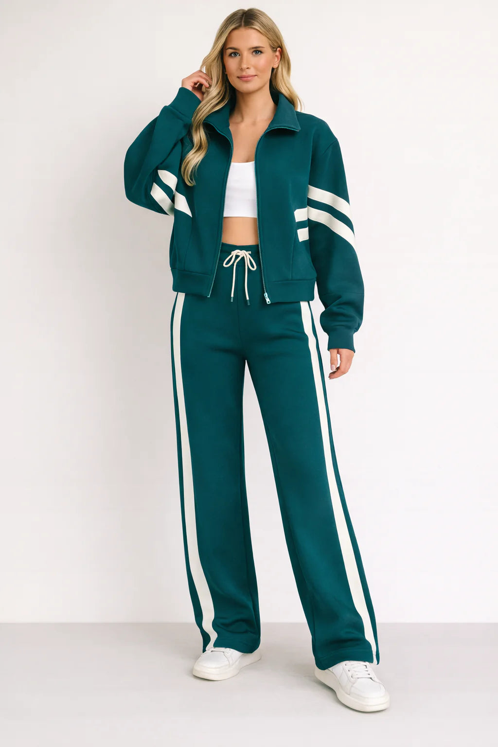 Women's Contrast Stripe Rose Tracksuit Set