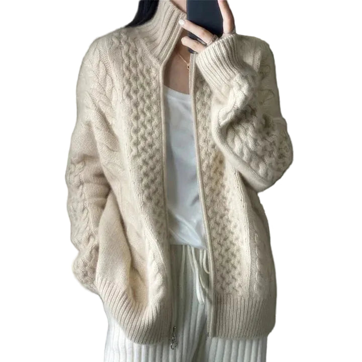 Women’s Cozy Cable Knit Zip Cardigan