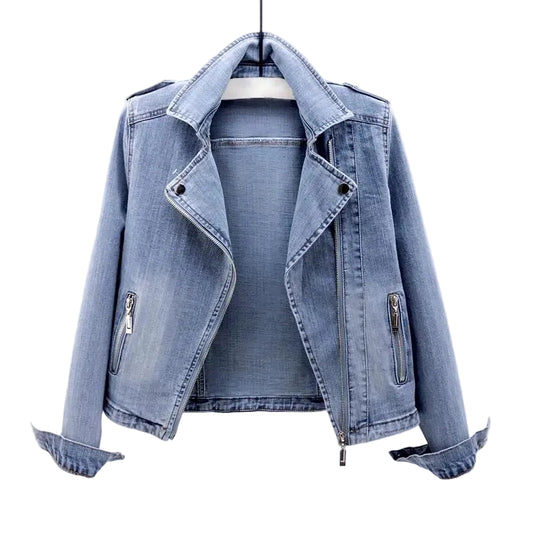Women’s Cropped Denim Biker Jacket
