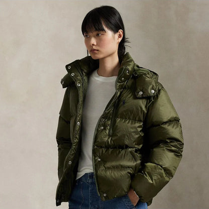 Women’s Cropped Puffer Jacket with High Collar