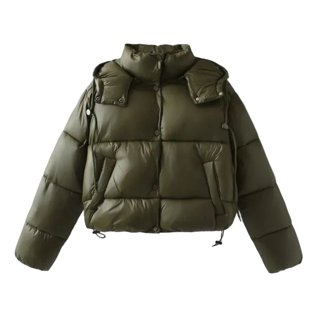 Women’s Cropped Puffer Jacket with High Collar