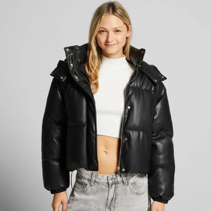 Women’s Cropped Puffer Jacket with High Collar