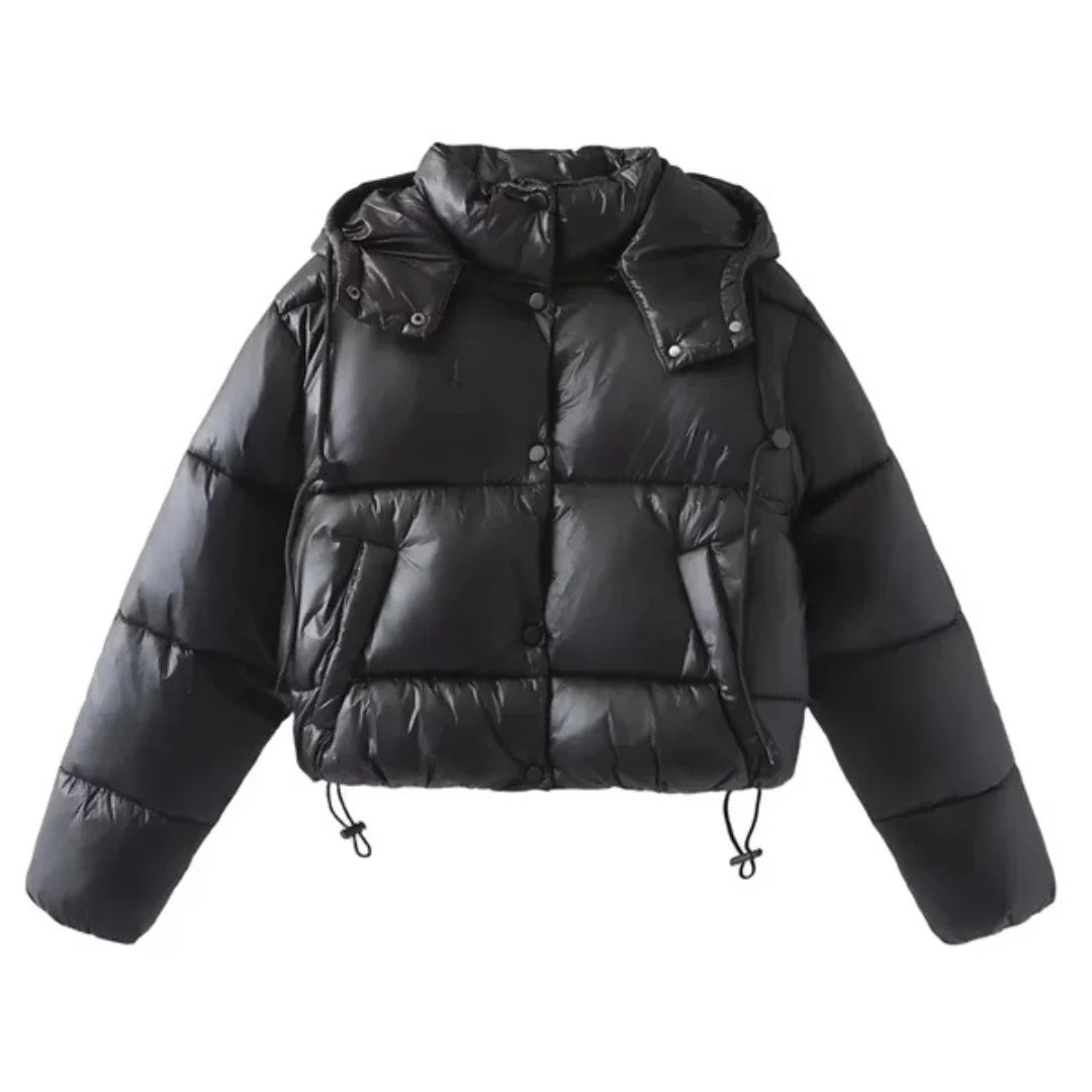 Women’s Cropped Puffer Jacket with High Collar