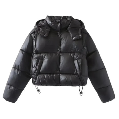 Women’s Cropped Puffer Jacket with High Collar