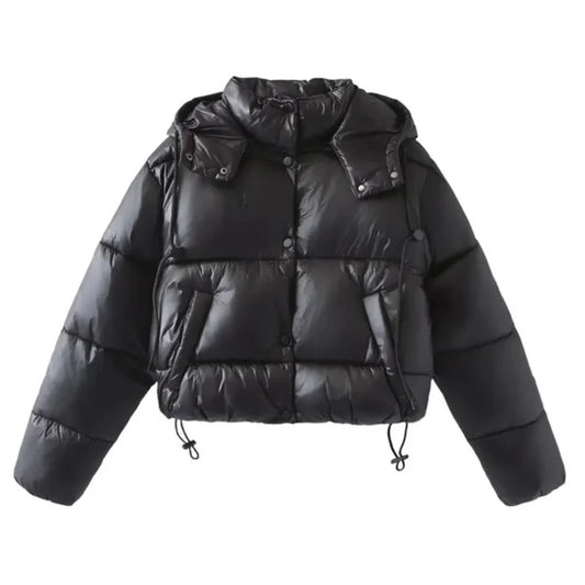 Women’s Cropped Puffer Jacket with High Collar