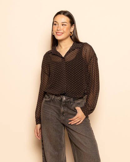 Women's Small Polka Dot Blouse Brown