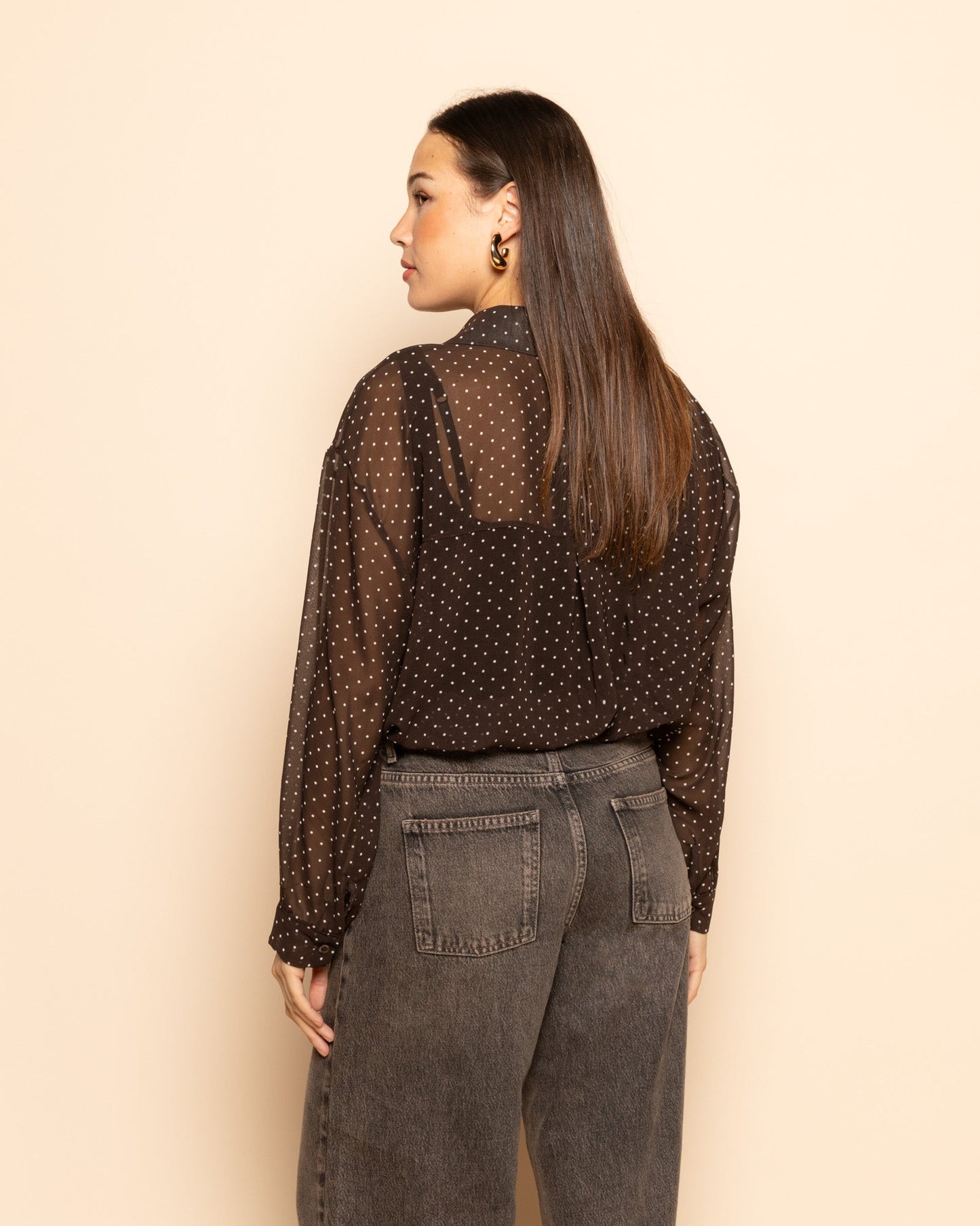 Women's Small Polka Dot Blouse Brown