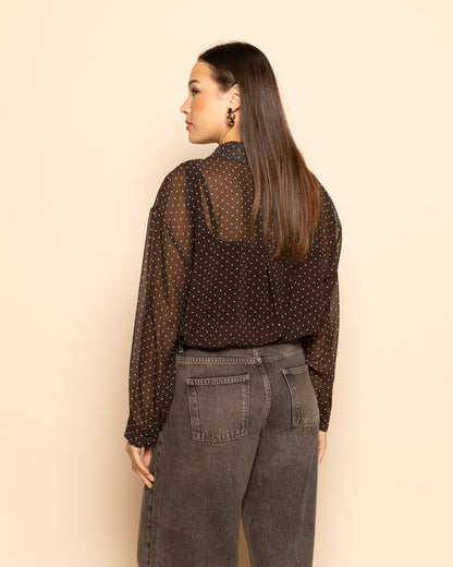 Women's Small Polka Dot Blouse Brown