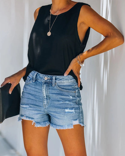 Women's Mid Rise Distressed Denim Shorts