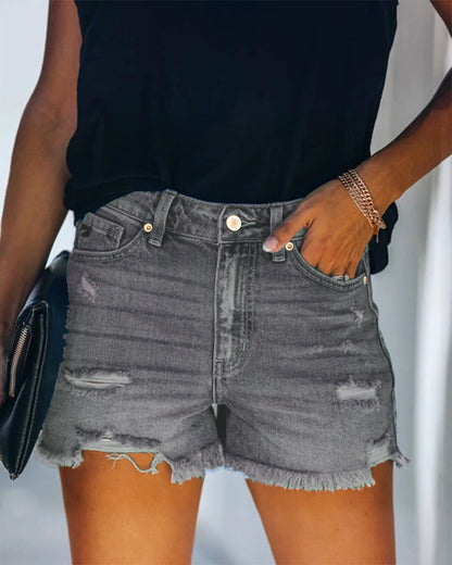 Women's Mid Rise Distressed Denim Shorts