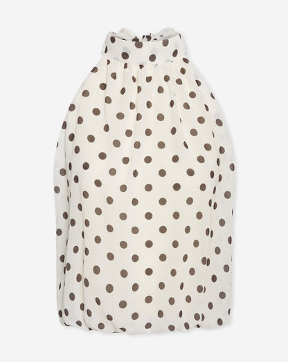 Women's Polka Dot Chiffon Halter Top White