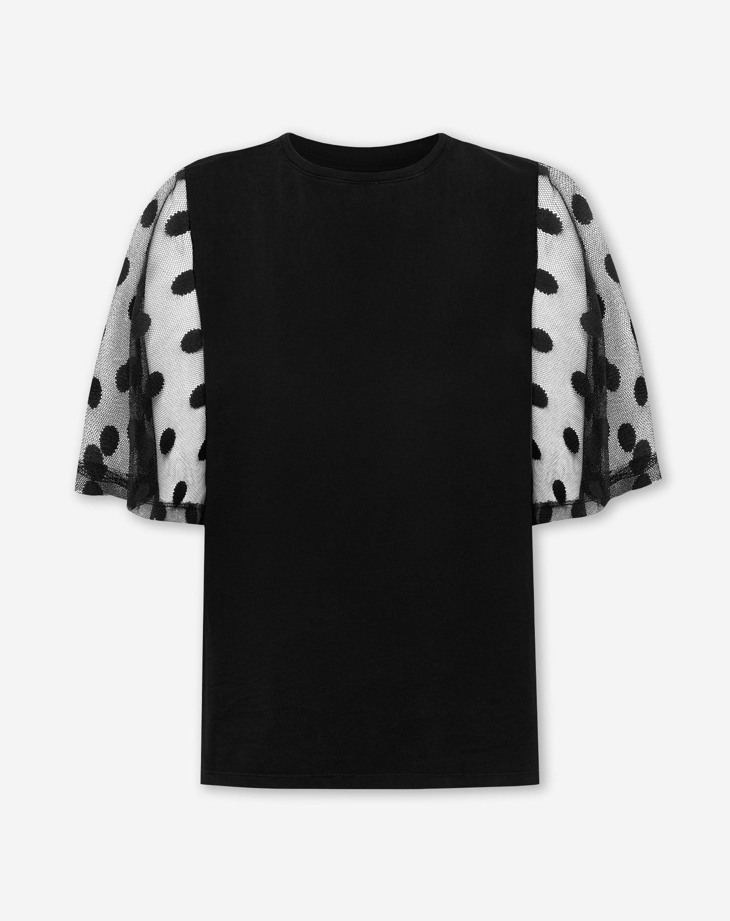 Women's Polka Dot Lace Butterfly Sleeve Top Black