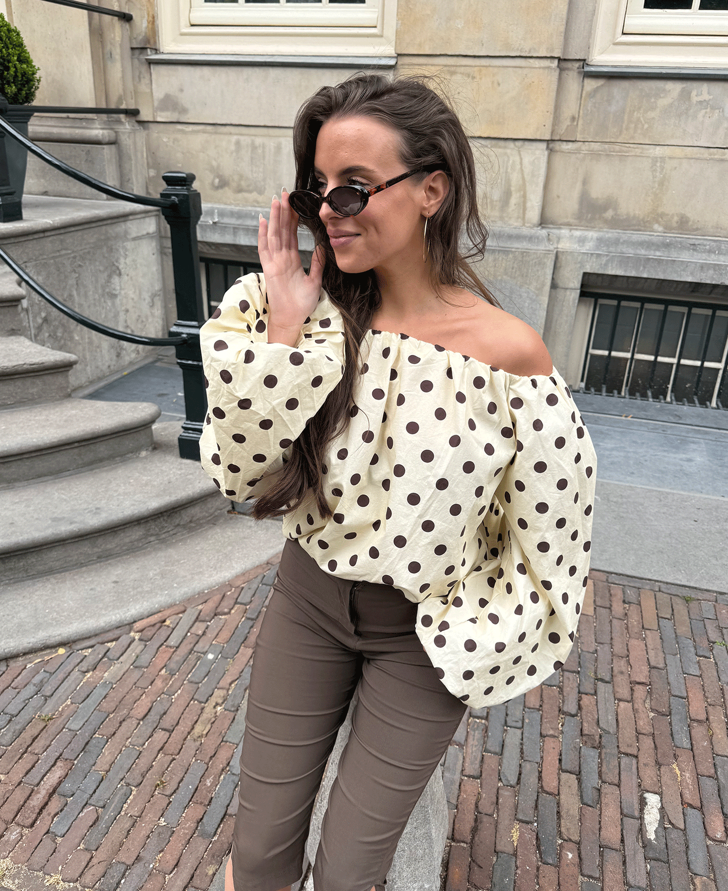 Women's Polka Dot Off Shoulder Puff Sleeve Top