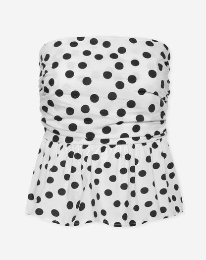 Women's Polka Dot Peplum Top White
