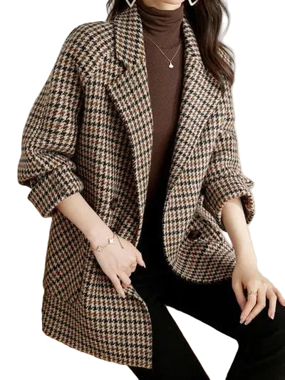 Women’s Double-Breasted Houndstooth Blazer Coat