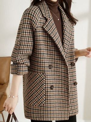 Women’s Double-Breasted Houndstooth Blazer Coat