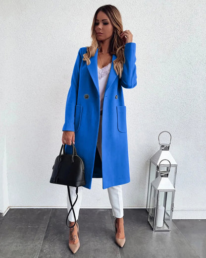 Women’s Double Breasted Long Coat with Notched Lapels