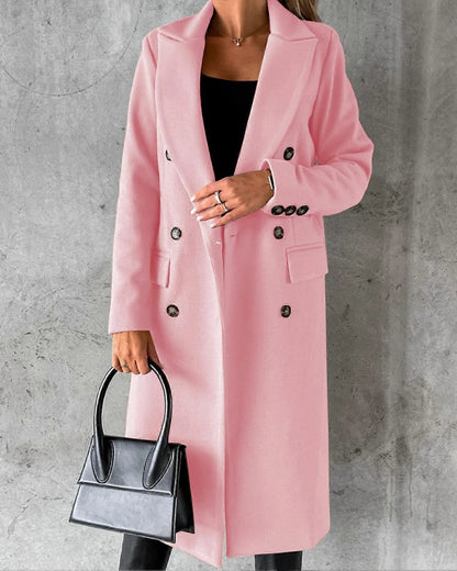 Women’s Double Breasted Long Coat with Notched Lapels