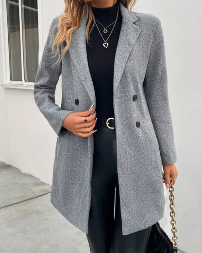 Women’s Double Breasted Long Coat with Notched Lapels