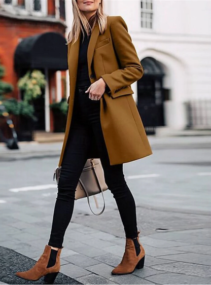 Women’s Double Breasted Long Coat with Notched Lapels