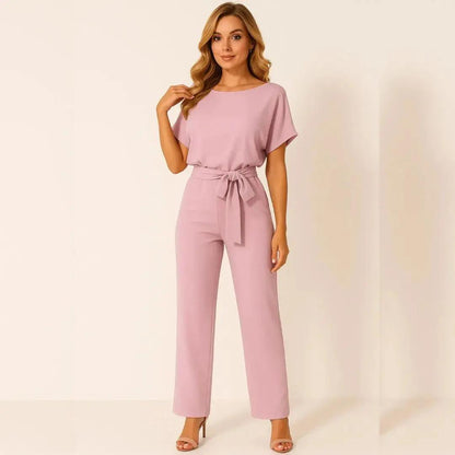 Women’s Elegant Belted Short Sleeve Jumpsuit Set